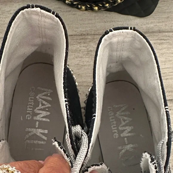 NAN-KU Black High-Top Crystal-Embellished Sneakers - Picture 8 of 9